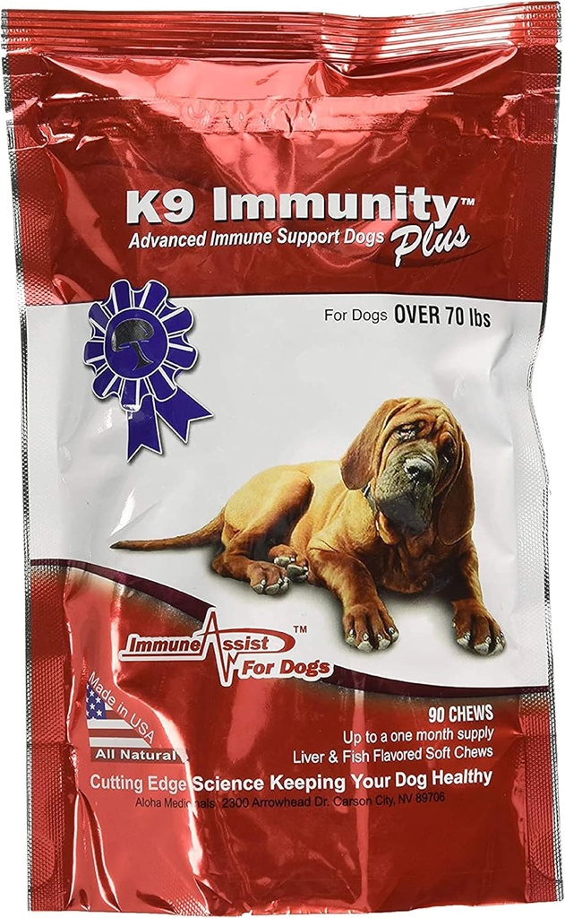 Aloha Medicinals - K9 Immunity Plus - Potent Immune Booster for Dogs Más de 70 libras - 90 Soft Chews