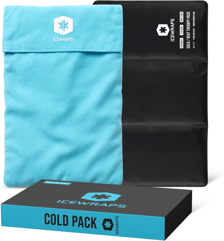 ICEWRAPS 12"x21" Extra Large Reusable Ice Pack with Soft Fabric Cover - Multipropósitos Flexible Cold Therapy Clay Ice Packs para Knee y Back Swelling, y Chronic Pain Relief, Adjustable Cold Pack