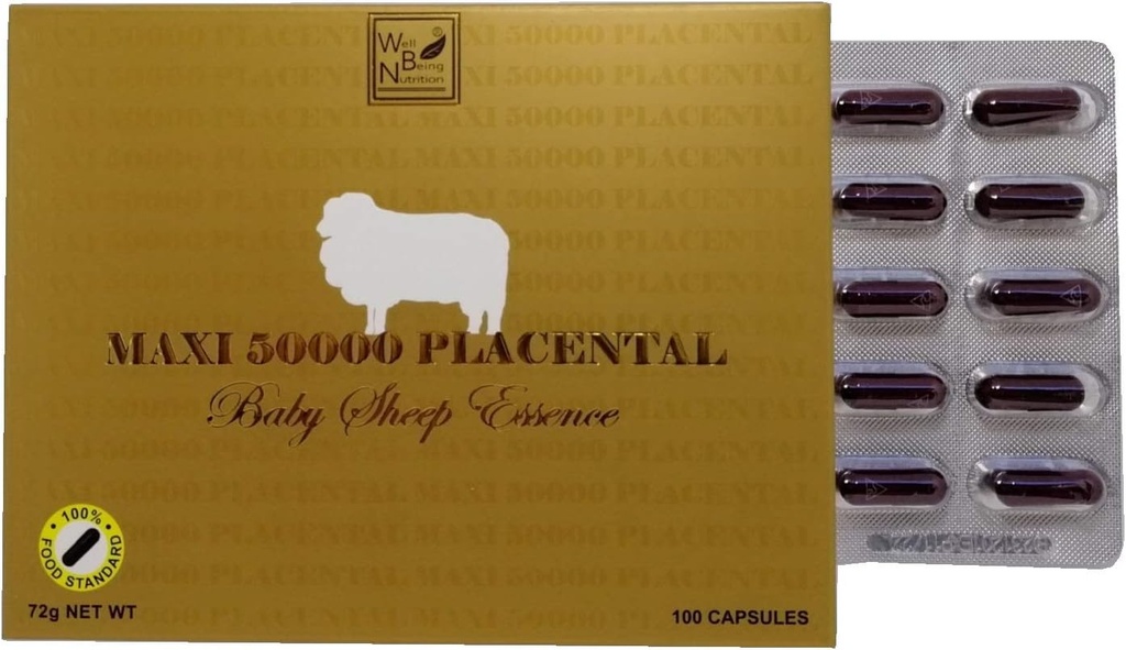 Wealthy Health Sheep Placenta Suplemento 50000mg – 100 cápsulas – High Potency Placental Extract for Health and Vitality – Made in Australia