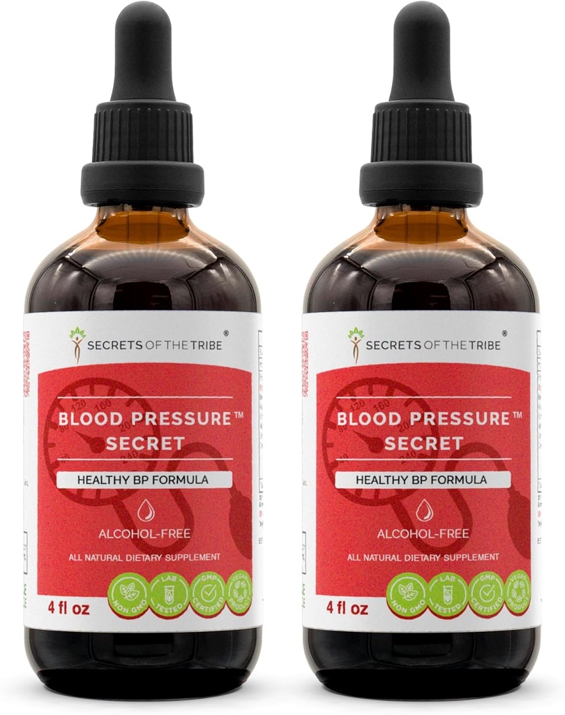 Secretos de la Tribu - Secreto de Presión de Sangre, Fórmula de Circulación Saludable, Suplemento Herbal Tiradas de Liquio Libre de Alcohol (2x4 fl oz)