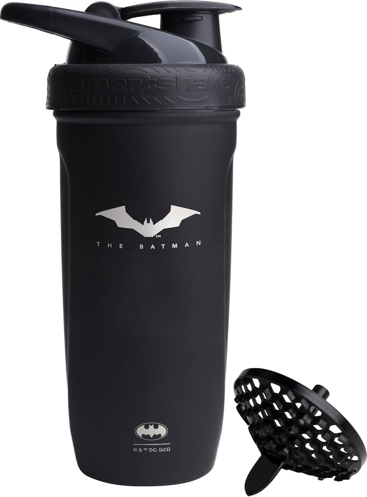 Smartshake DC COMICS Refuerzo Acero Inoxidable Protein Shaker Bottle 900 ml tención 30 oz - Leakproof Screw-on Lid - BPA Gratis – Unisex - No aislado - Batman