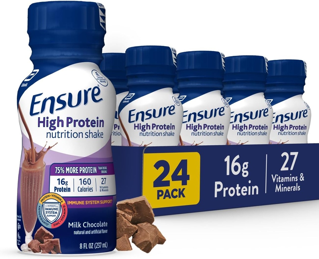 Asegurar Afeitar Nutrición de Chocolate de alta proteína, Listo para beber, Proteína 16g y 27 Vitaminas y Minerales, 8 fl oz, 24 Pack