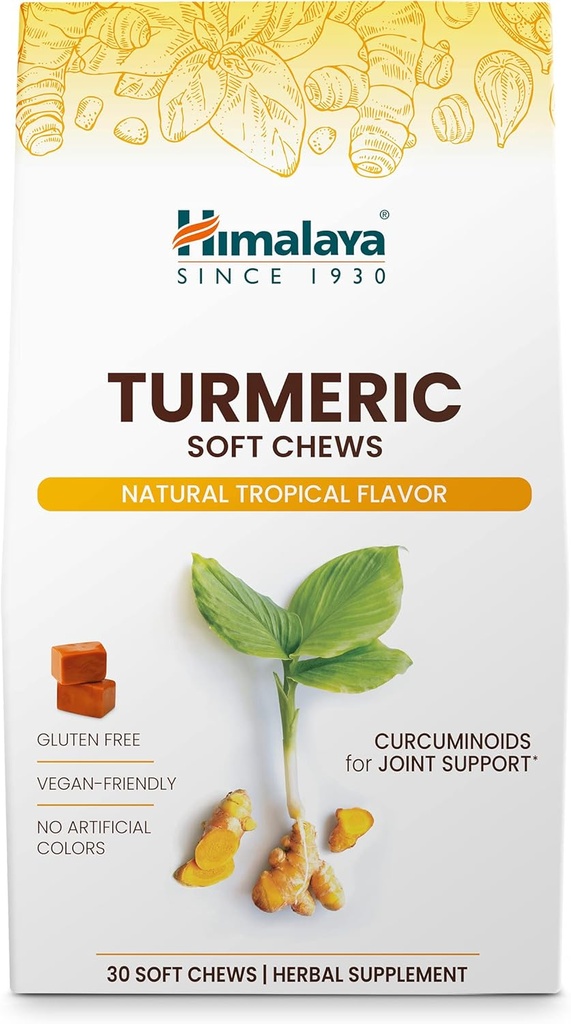 Himalaya Turmeric Chews with Curcumin for Healthy Joint Support, and Optimum Flexibility & Mobility, 300 mg de Extracts per Serving, 30 Soft Chews, 15 Day Supply