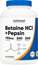 Nutricost Betaine HCl + Pepsin 790mg, 240 cápsulas - Vegetariano &amp; GMO Gratis