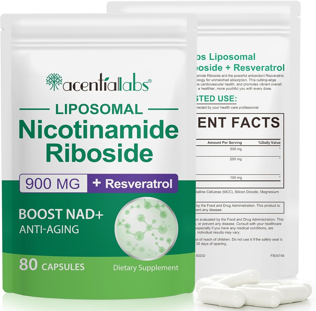 NAD+ Suplemento Alternativa – Liposomal NAD + Resveratrol – 30-Day Supply – Suplemento NAD de alta pureza para el envejecimiento energético y saludable – 80 cápsulas