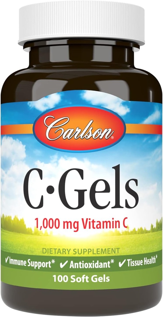 Carlson - C-Gels, 1000mg, Vitamina C Softgels, Immune Support " Heart Health, Vitamina C Softgels, Antioxidante, Vitamina C Suplemento, 100 Softgels