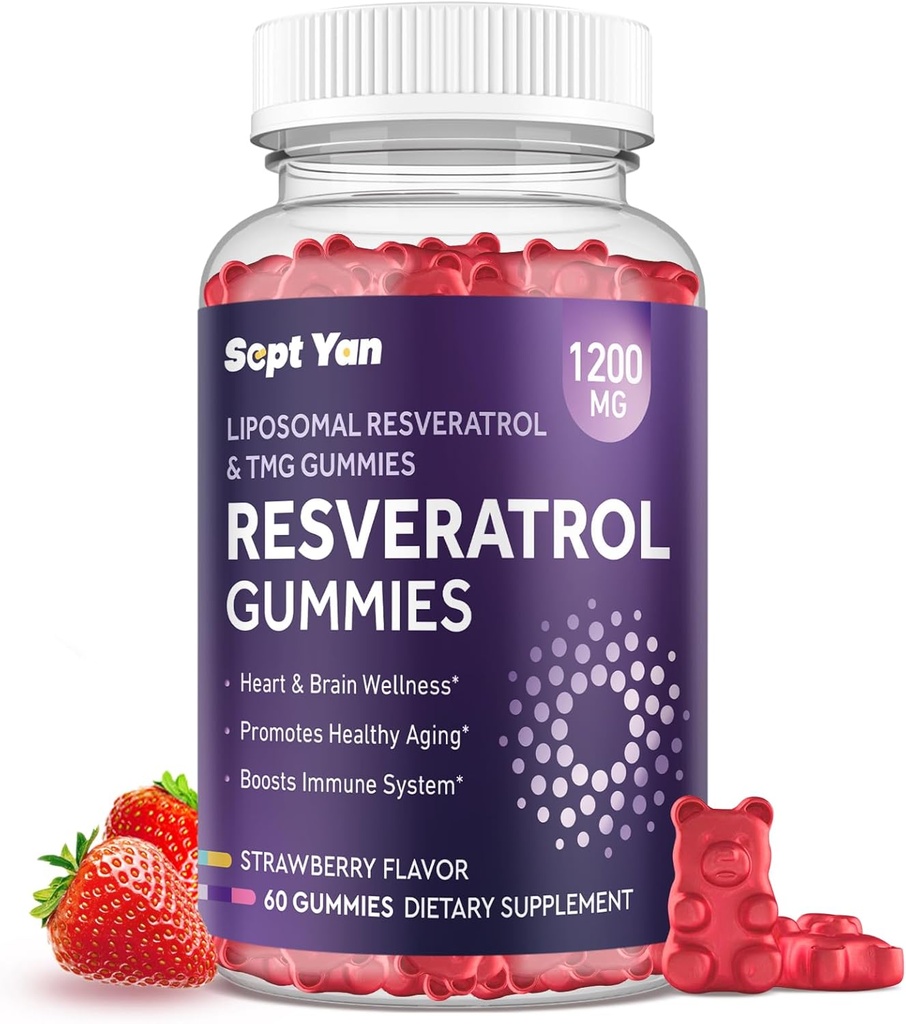 Liposomal NAD Resveratrol Suplemento Gummies 1200mg con NAD+, Quercetin, TMG, Pterostilbene, Red Wine Extract, Antioxidant, Healthy Aging, Cellular Repair, Energy, Brain Function - 60 Gummies