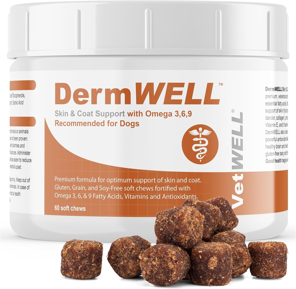 VetWELL Omega 3 Supplement for Dogs with Antarctic Krill Oil, Astaxanthin, Omega 3 6 9, EPA, DHA for Amazing Skin and Coat (60 Count)