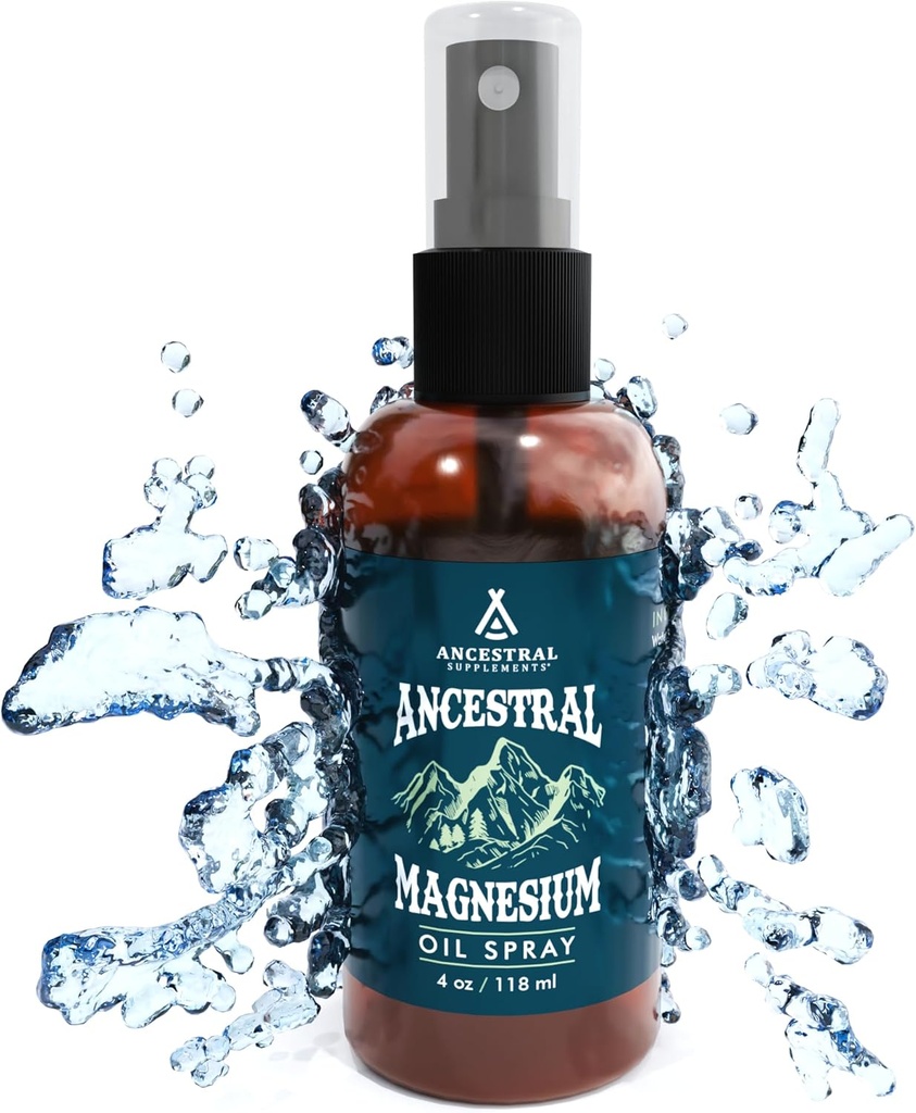 Suplementos ancestrales Espray de magnesio, Magnesio para el sueño + Muscle Support, Hecho con cloruro de magnesio " Minerales naturales, Absorbing rápido Suplemento de aceite de magnesio tópico para la aplicación corporal, 4 oz