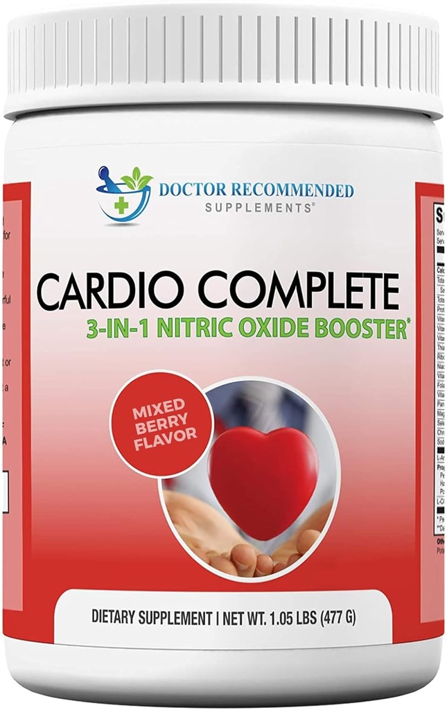 Cardio Complete - Heart Health Support Powder Supplement - 3-in-1 Nitric Oxide Booster con 5,000 L-Arginine, 1000mg L-Citrulline, y Hawthorn Berry
