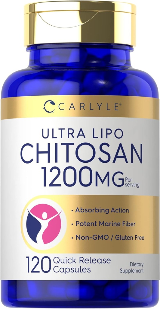 Carlyle Chitosan Suplemento 1200mg ← 120 Quick Release Capsules ← Non-GMO, Gluten Free ← Ultra Lipo
