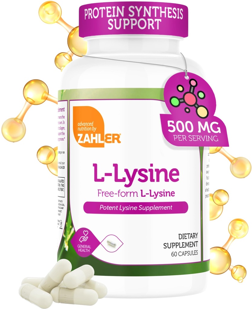 Zahler L-Lysine 500mg, Freeform L-Lysine Supplement, Kosher 60 Capsules