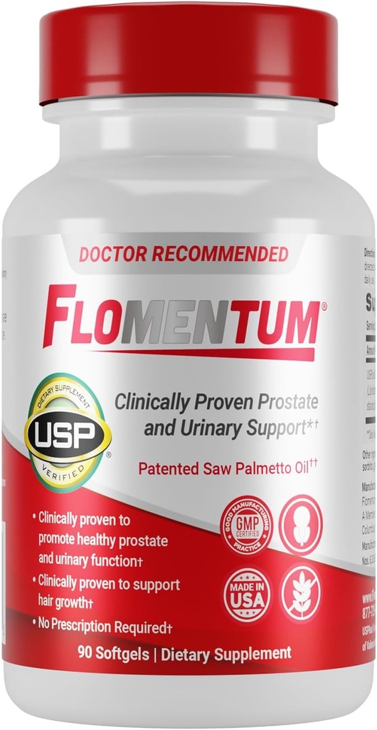 Flomentum® Saw Palmetto for Men Prostate Supplement ← Apoyo a la Prostata Suplemento para la Salud de los Hombres Silencio USP Verified - Healthy Urinary Flow &amp; Urinary Function - 320mg Once Daily (90 Count)