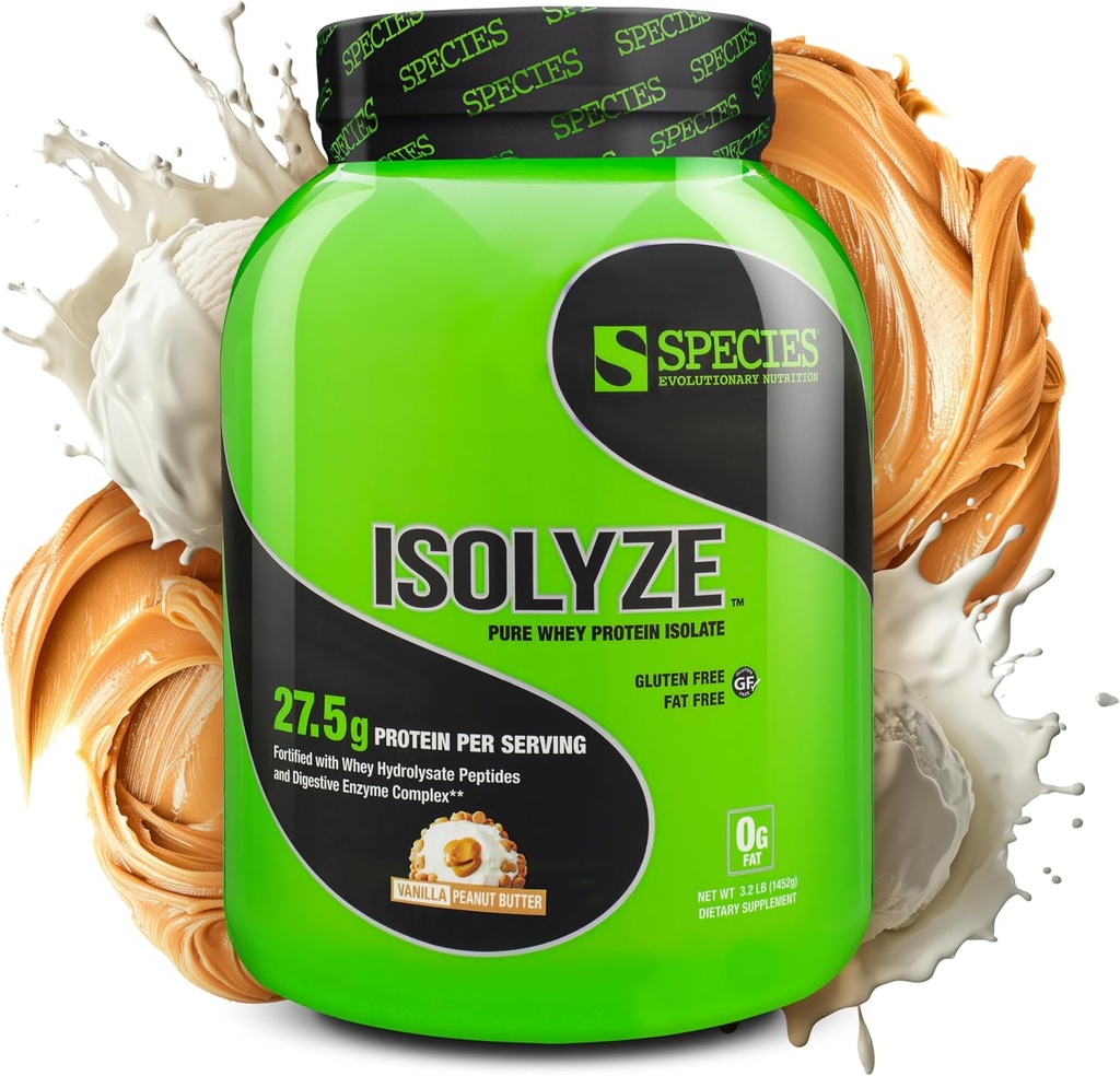 Especies Nutrición Isolyze Whey Protein Powder, 100% Whey Isolate for Muscle Building, 27.5g Protein Por Scoop, No Sugar & Low Fat (Vanilla Peanut Butter, 44 Servings)