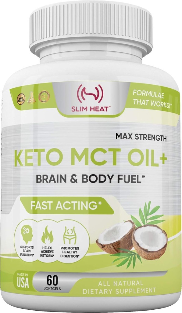 Keto MCT Oil Capsules with C8 & C10 - Fast Acting Ketosis Brain & Body Fuel for Women and Men - All Natural, Non-GMO, Made in USA (1-Month Supply)