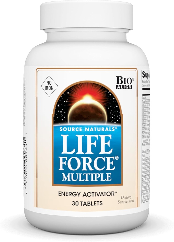 Fuente Naturals Fuerza de Vida Múltiples Hierro Gratis Multivitamínico Vitaminas Esenciales, Minerales, Antioxidantes & Nutrientes - Energía &amp; Inmune Boost - 30 Tabletas