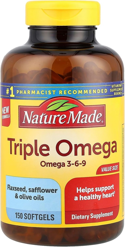 Triple Omega 3-6-9, 150 Softgels Tamaño del valor, Omega Suplemento Para la salud del corazón