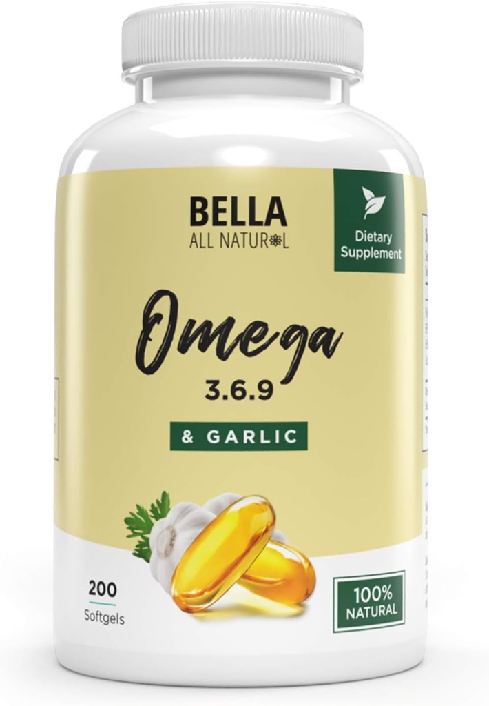 Bella All Natural Omega 3 6 9 with Garlic Oil - 200 Softgels