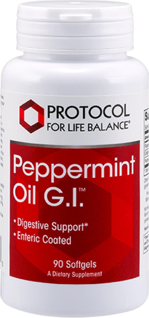Protocol Peppermint G.I. - for Digestive Health Support* - with Peppermint, Ginger Oil & Fennel Oil - Enteric-Coated - Dairy Free & Halal - 90 Softgels