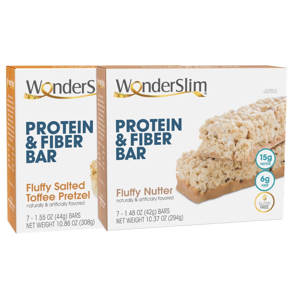 WonderSlim Protein y Fiber Bar Bundle, Fluffy Salted Toffee Pretzel &amp; Fluffy Nutter
