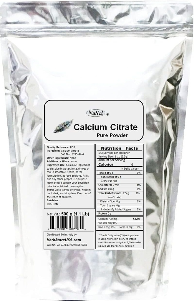 Calcium Citrate Powder Pure Bio-Available Form Calcium (500 Grams (1.1 lb))