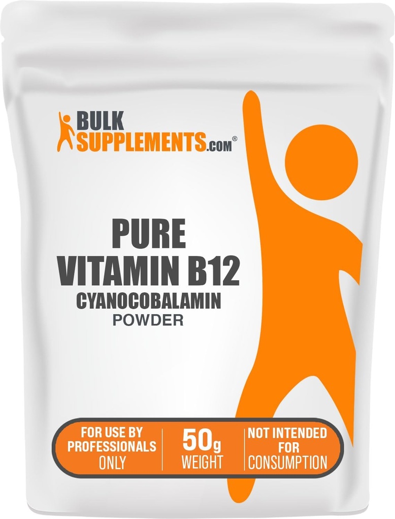BulkSupplements.com Puro Vitamina B12 Polvo - como Cianocobalamina, Suplementos de vitamina B, Cianocobalamina B12 Suplemento - Producto puro, Múltiples Serviciones, 50g (1.8 oz) (Pack of 1)