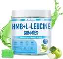 HMB y L-Leucine Gummies, 3000mg, con Trehalose, para el crecimiento muscular, el alivio muscular y la recuperación del entrenamiento, para adultos " mayores, no GMO, Vegan, Gluten Gratis, Apple Flavor, 120