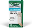CURAD Truly Ouchless!® Silicone Bandages, .75" x 3", Para la piel sensible o dellicada, tejido flexible, Protege las rayas, cortes " Burns, 20 Cuentas