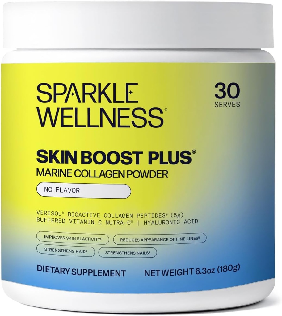 Sparkle Wellness Marine Skin Boost Plus (No Flavor) [30-Serves] | Collagen Powder Supplement with Marine-derived VERISOL Bioactive Hydrolyzed Collagen Peptides, Vitamin C & Hyaluronic Acid