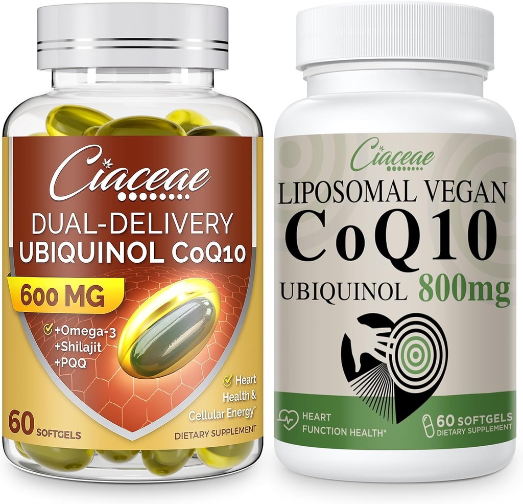 Liposomal CoQ10 800mg 1PCS Bundle con Ubiquinol CoQ10 600 MG Softgels con Omega-3 " Shilajit " PQ 1PCS