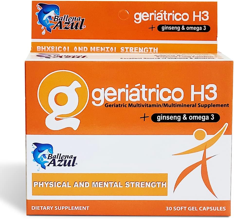 Ballena Azul Suplementos dietéticos, Geriatric Multivitamins, Ginseng y Omega 3