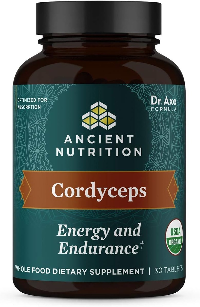 Antigua Nutrición Cordyceps orgánicos Tablets, Made with Ashwagandha, Supports Energy and Endurance, Gluten Free, Vegan, Paleo y Keto Friendly, 30 Count