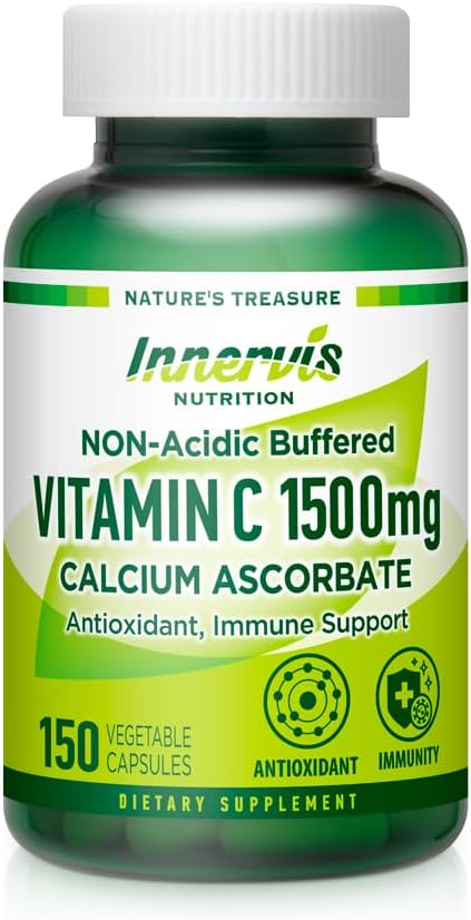 Gentil Vitamina C 1500mg - Alta absorción Calcio Ascorbato para Immune & Antioxidante Soporte – 150 cápsulas vegetales