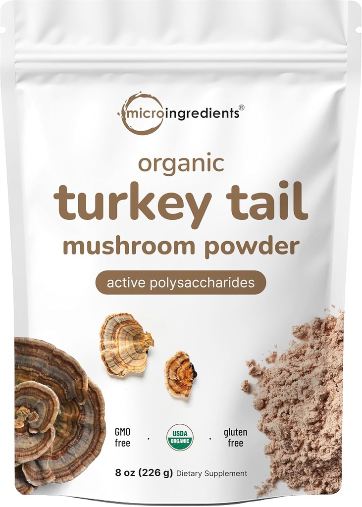 Micro Ingredientes Orgánica Turquía Tail Mushroom Polvo (50:1 Extracto), 8 onzas  sometida Freeze Secado con Polisacáridos Activos, soporta Respuesta Inmunitaria &amp; Nivel Celular, Pet Friendly