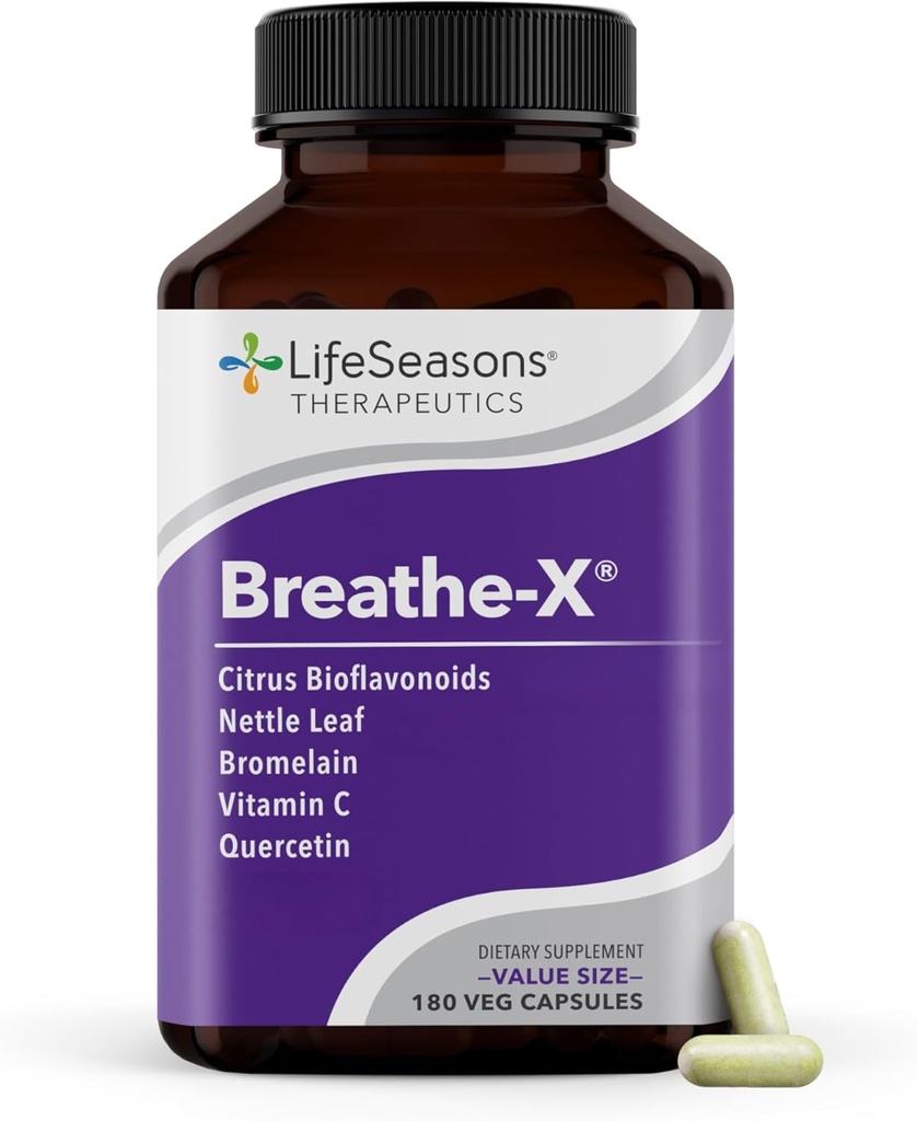 Breathe-X - Alergía &amp; Sinus Relief Supplement - Supports Sinuses & Nasal Discomfort - Non-Drowsy & Fast-Acting - Quercetin, Bromelain, Citrus Bioflavonoids, Nettle Leaf &amp; Vitamina C - 180 cápsulas