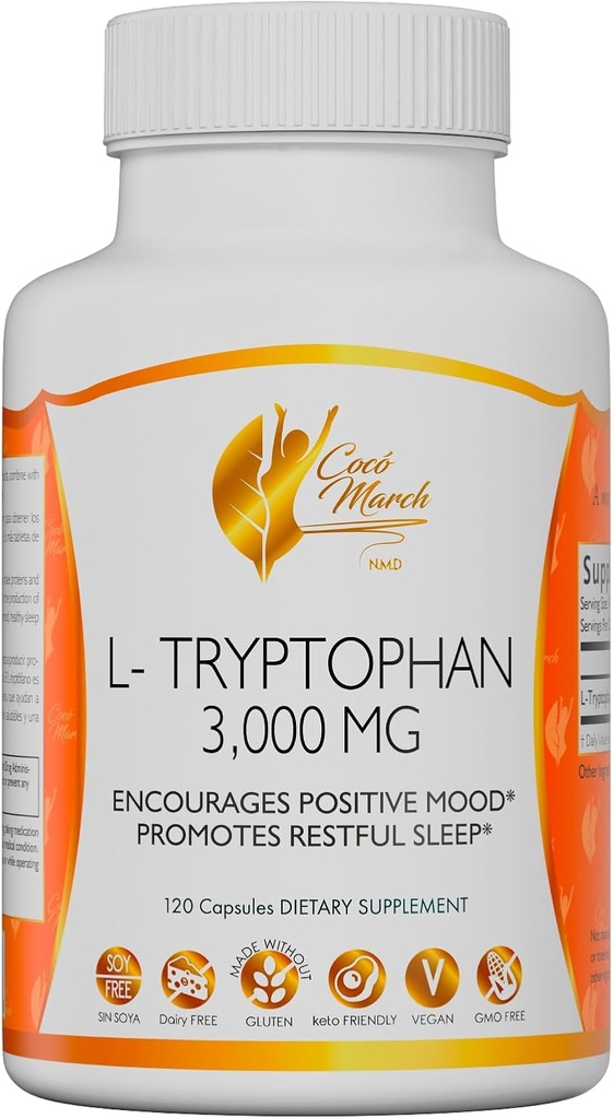 Cocó March N.M.D L-Tryptophan Sleep Aid 500 mg, Gluten Free, Vegan, GMO Free, Dairy Free, Keto Friendly, Soy Free - 30 Servings