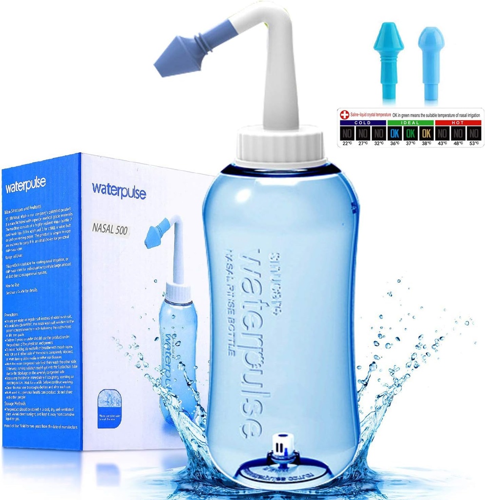 Darate Neti Pot Sinus Rinse Bottle, lavado de nariz Presión Rinse riego nasal para adultos " Kid BPA Gratis con termómetro de la pegatina (500ML)
