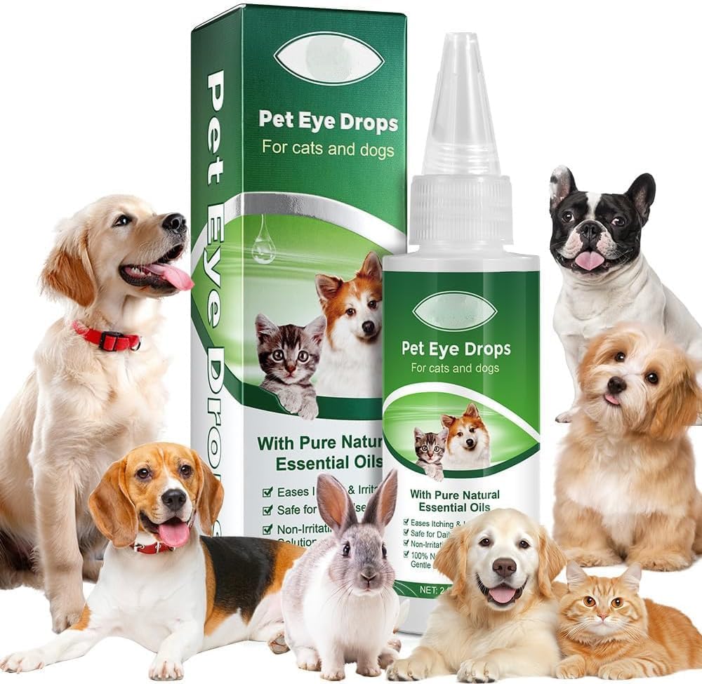 AIQIUSHA Dog Eye Drops 60ML for All Animal Eye Wash,Helps Relieve Pink Eye &amp; Allergy Symptoms,Eases Itching & Irritation,with Pure Natural Essential Oils 100% Natural, Safe, Gentle and Non- Toxic
