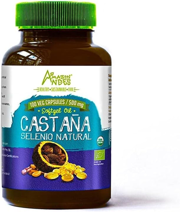 Andes Brazil Nuts Oil Capsules - Rich Source of Selenium & Zinc - Recap Hormonal Effect - Vegan, Non-GMO, Gluten-Free &amp; Fairly Traded - 100 Softgel Pills (500mg) - USDA Certified - Made in Peru