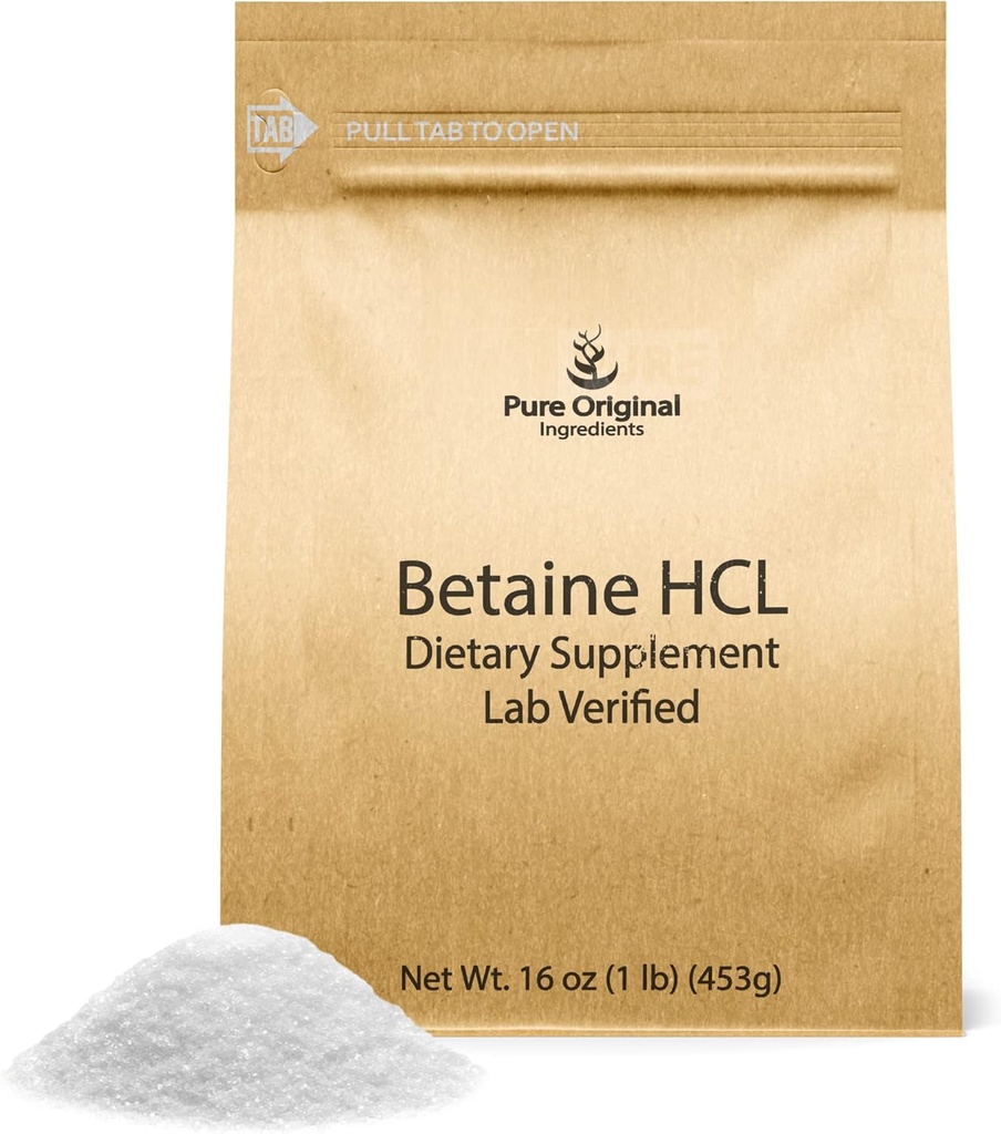 PURE ORIGINAL INGREDIENTES Betaine HCL 1 lb, No Additives or Fillers, Lab-Verified Supplement
