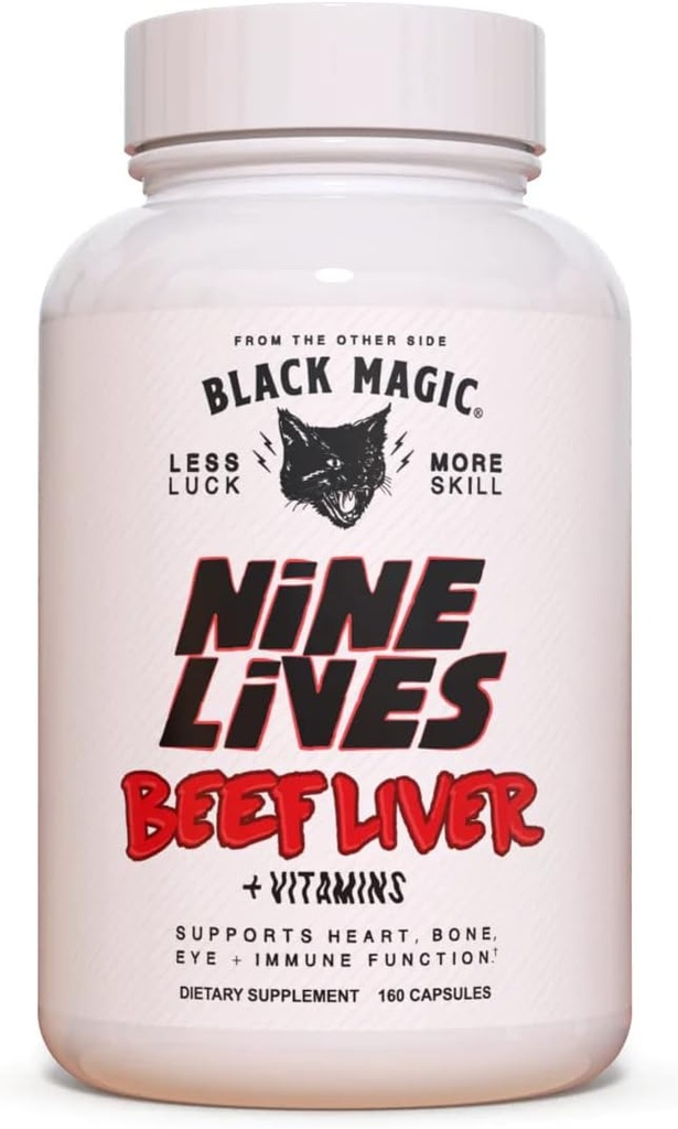 Beef Liver Capsules - Black Magic Nine Lives - Beef Liver Supplement - 2000mg Beef Liver Por Serving, Perfect Liver Suplemento, Fuente de Hierro, Vitaminas A &amp; B12 y mucho más