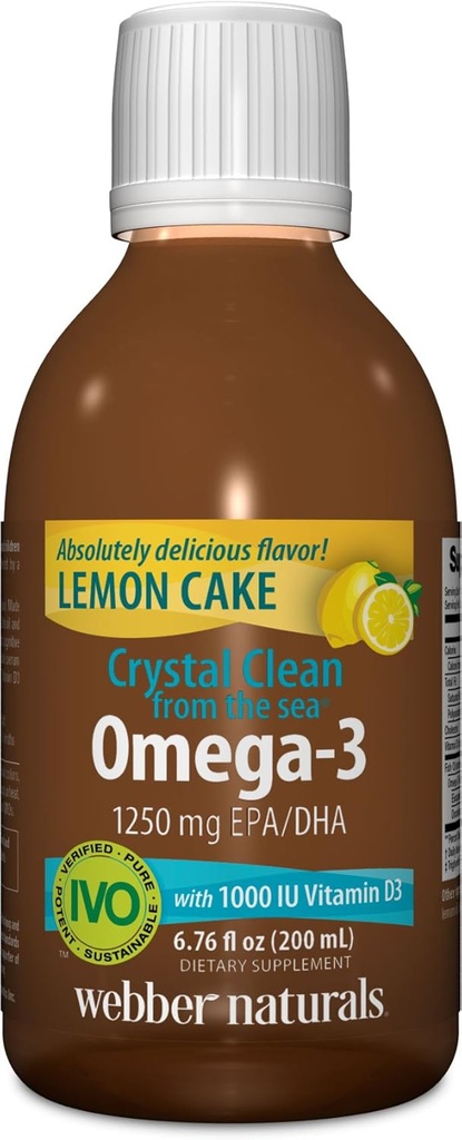 Webber Naturales cristal limpio del mar Omega-3 con vitamina D3, pastel de limón, 6.67 onza fluido