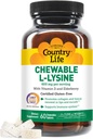 Country Life Chewable L-Lysine Suplemento con Vitamina D y Elderberry, Immune Support y Collagen Renewal for Skin Tissue, Ideal para adultos