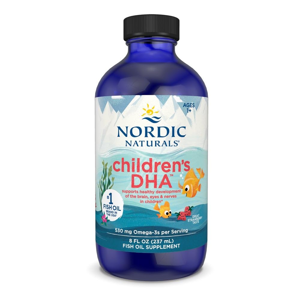 Naturales nórdicos DHA, Fresa - 8 oz para niños - 530 mg Omega-3 con EPA &amp; DHA - Desarrollo del cerebro " Función - No GMO - 96 Servimientos