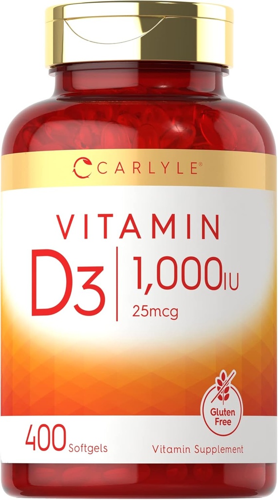 Carlyle Vitamin D3 1000IU tención 400 Softgels ← High Potency ← Non-GMO &amp; Gluten Free Supplement