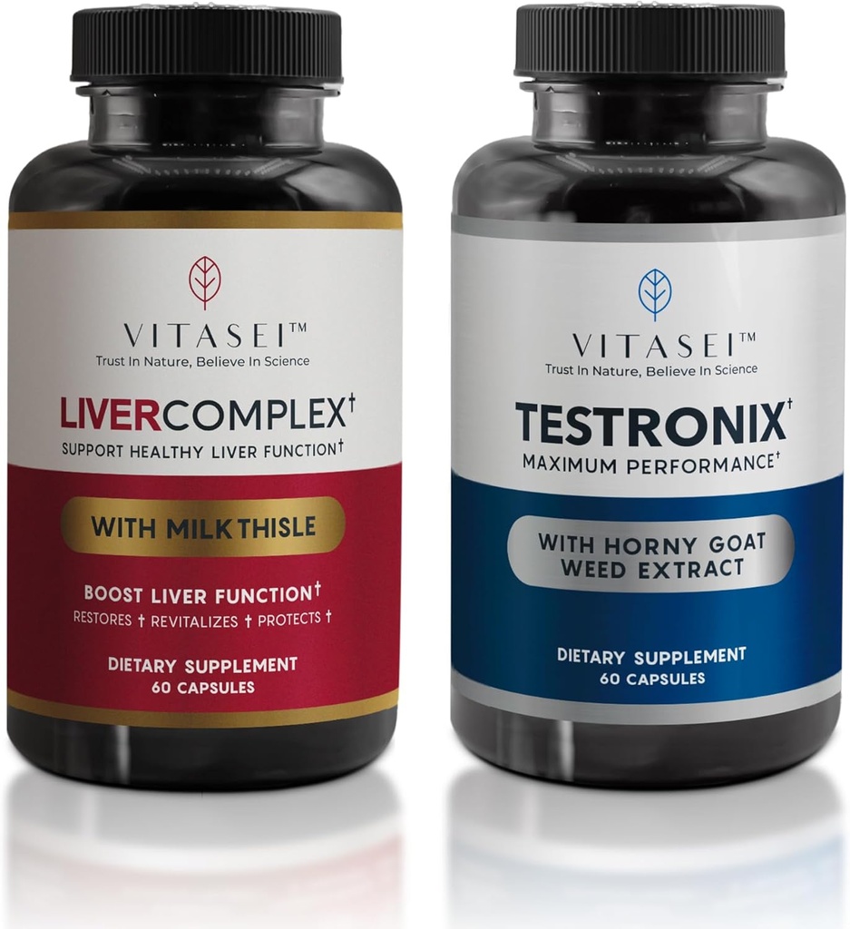 VITASEI Liver Cleanse Detox & Repair, Liver Complex Capsules for Women & Men (60 Capsules) + Testronix Booster for Men (60 Capsules)