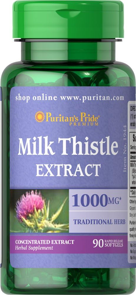 Puritan's Pride Milk Thistle 1000mg, 4:1 Extracto (Silymarin), 90 Conde