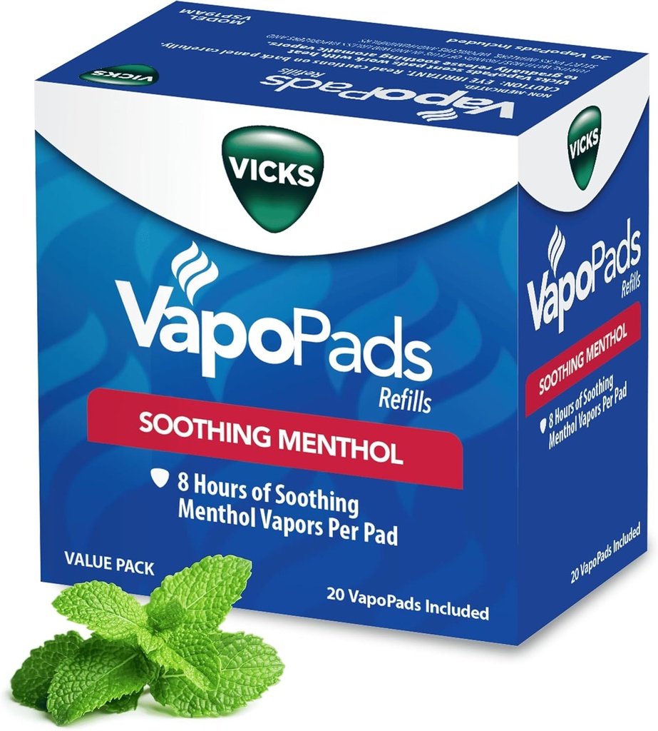 Vicks VapoPads Original Menthol Scent - Vapor Pads Relleno para Vicks Humidificadores y Steam Inhalers, Scent Pads for Congestion and Cough Relief, 20-Pack, Box Color May Vary