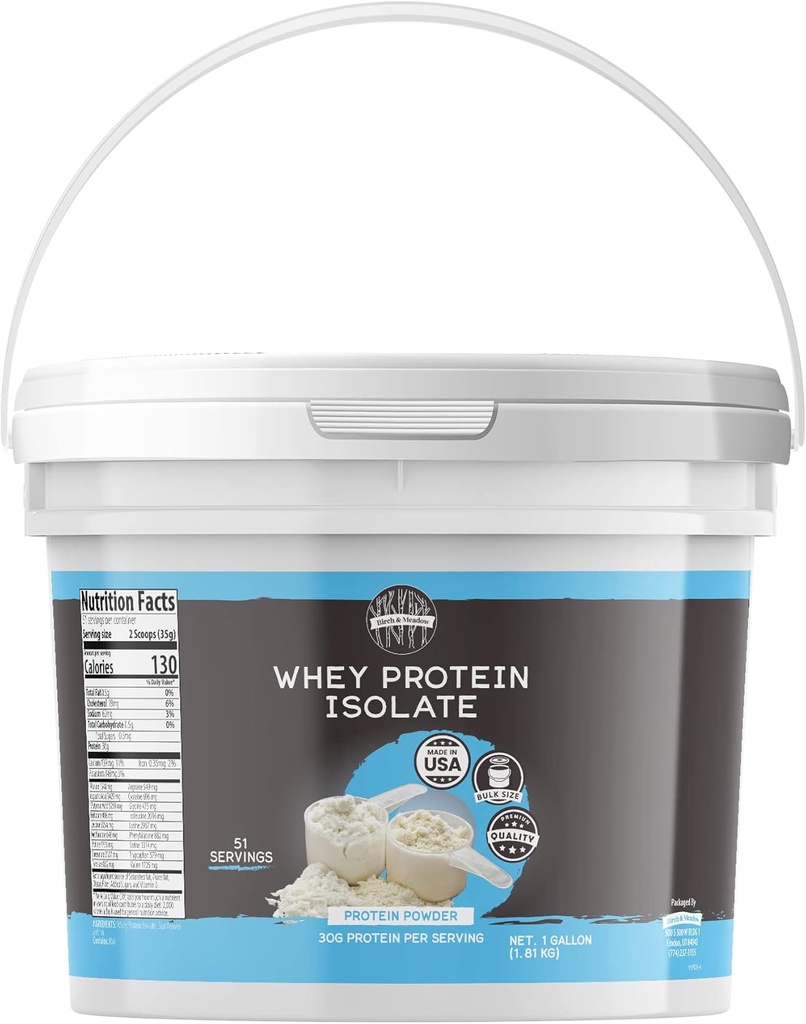 BIRCH &amp; MEADOW 1 Gallon of Whey Protein Isolate Powder, Workout Supplement, Unflavored
