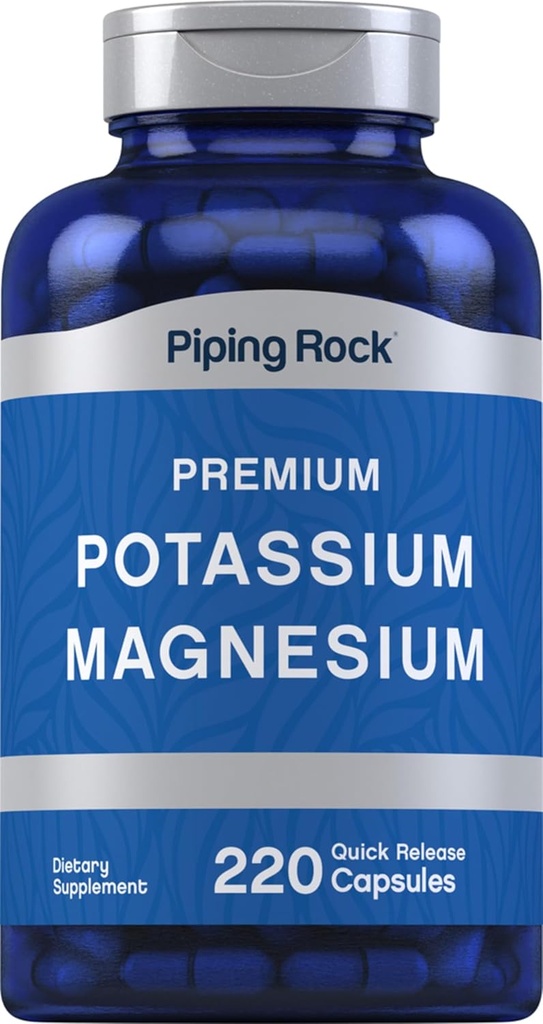 Piping Rock Potassium Magnesium Supplement ← 220 Capsules ← Non-GMO, Gluten Free Premium Complex